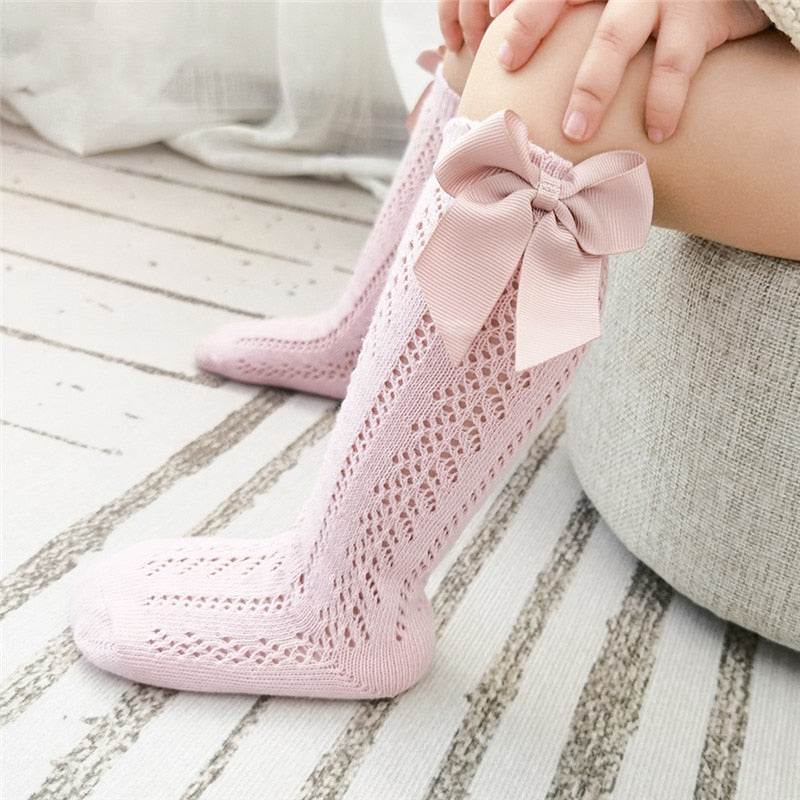 Długie skarpetki dziewczęce z kokardą-Babylette