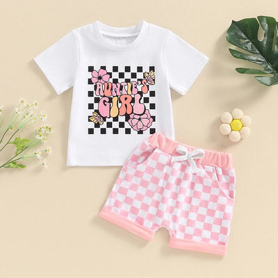Dziewczęcy komplet z różowymi spodenkami w kratę-Babylette