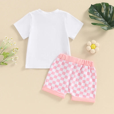 Dziewczęcy komplet z różowymi spodenkami w kratę-Babylette