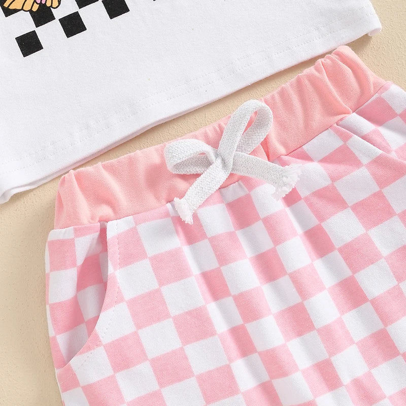 Dziewczęcy komplet z różowymi spodenkami w kratę-Babylette