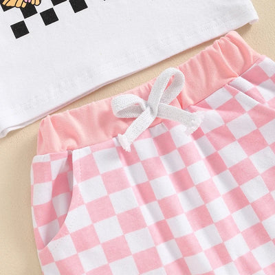 Dziewczęcy komplet z różowymi spodenkami w kratę-Babylette