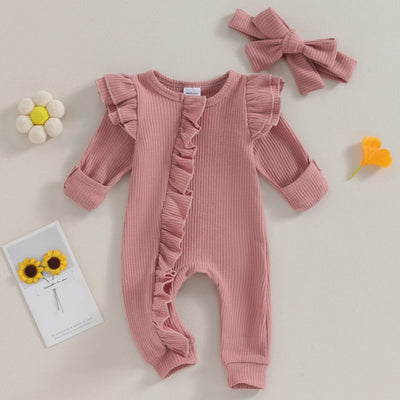 Niemowlęcy pajacyk prążkowany z falbankami-Babylette