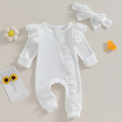 Niemowlęcy pajacyk prążkowany z falbankami-Babylette