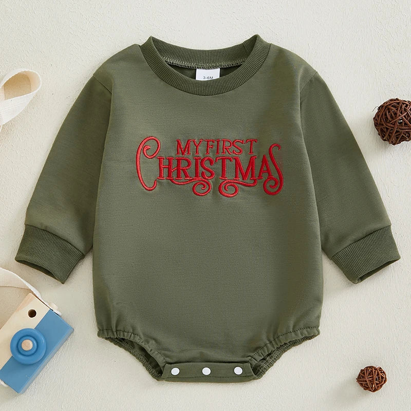 Niemowlęce body z długim rękawem i świątecznym napisem