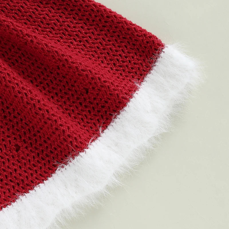 Dziewczęca sukienka świąteczna z dzianiny z czapeczką