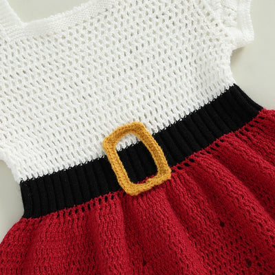 Dziewczęca sukienka świąteczna z dzianiny z czapeczką