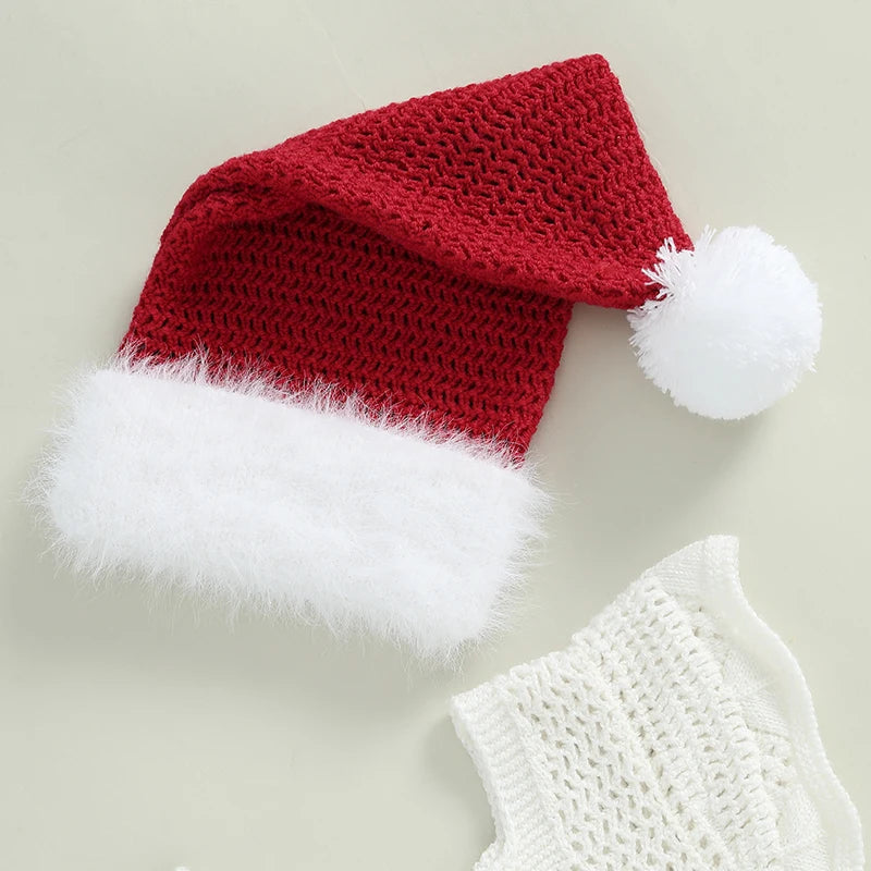 Dziewczęca sukienka świąteczna z dzianiny z czapeczką