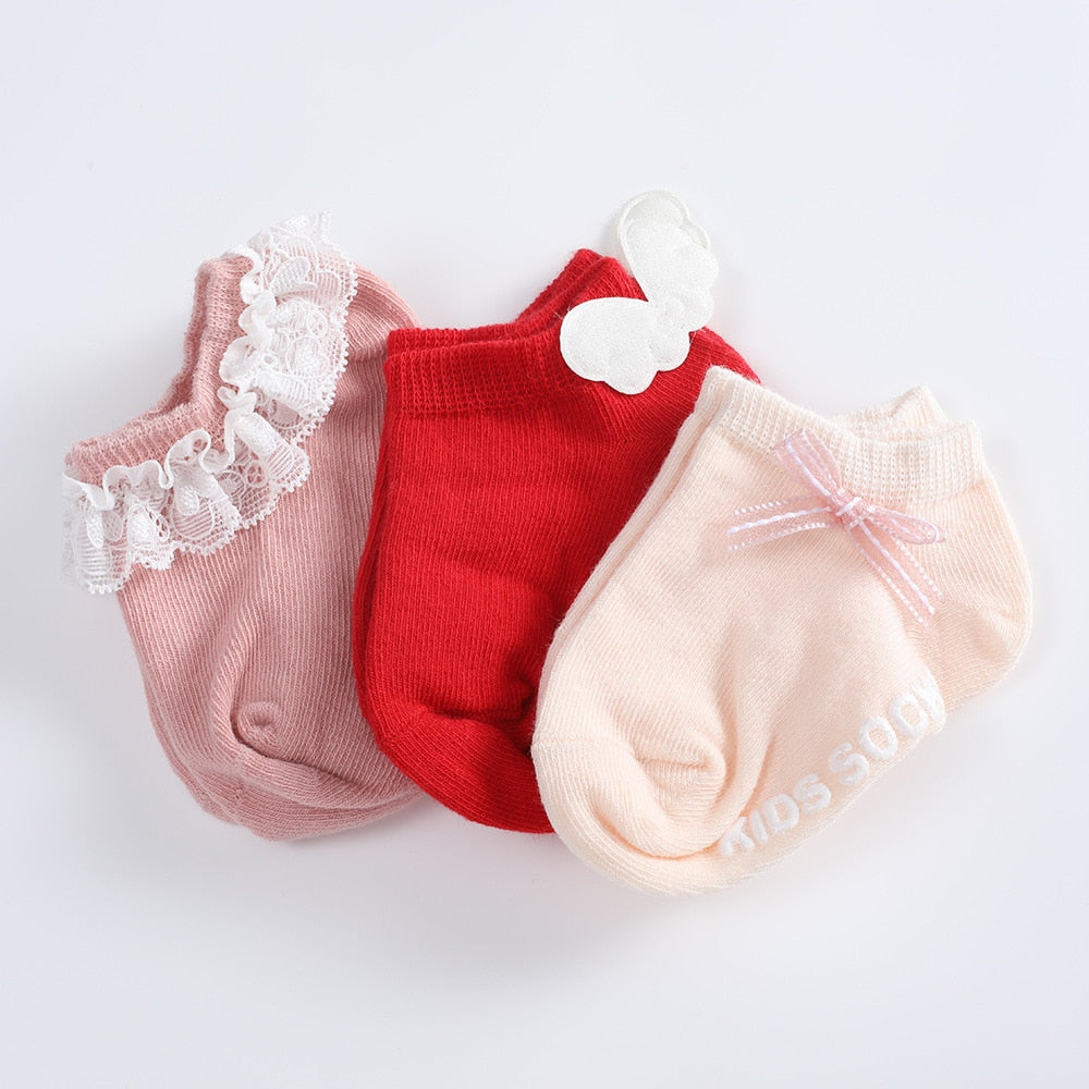 Zestaw 3 par skarpetek dziecięcych z ozdobami-Babylette