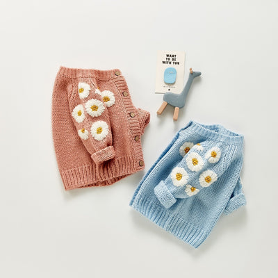 Dziewczęcy bawełniany sweterek z kwiatuszkami-Babylette