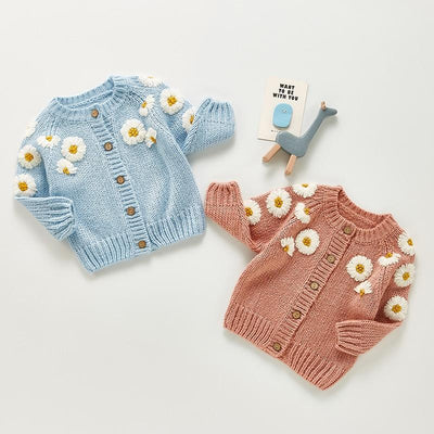 Dziewczęcy bawełniany sweterek z kwiatuszkami-Babylette