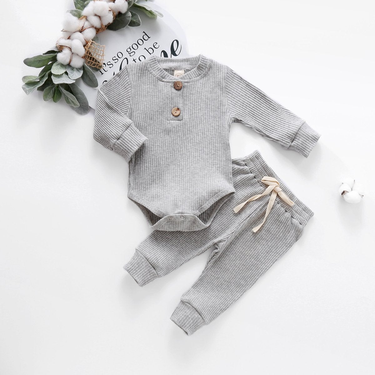 Prążkowany komplet niemowlęcy z body-Babylette