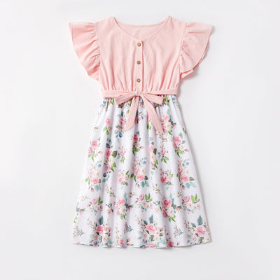 Różowa sukienka z kwiecistym dołem-Babylette